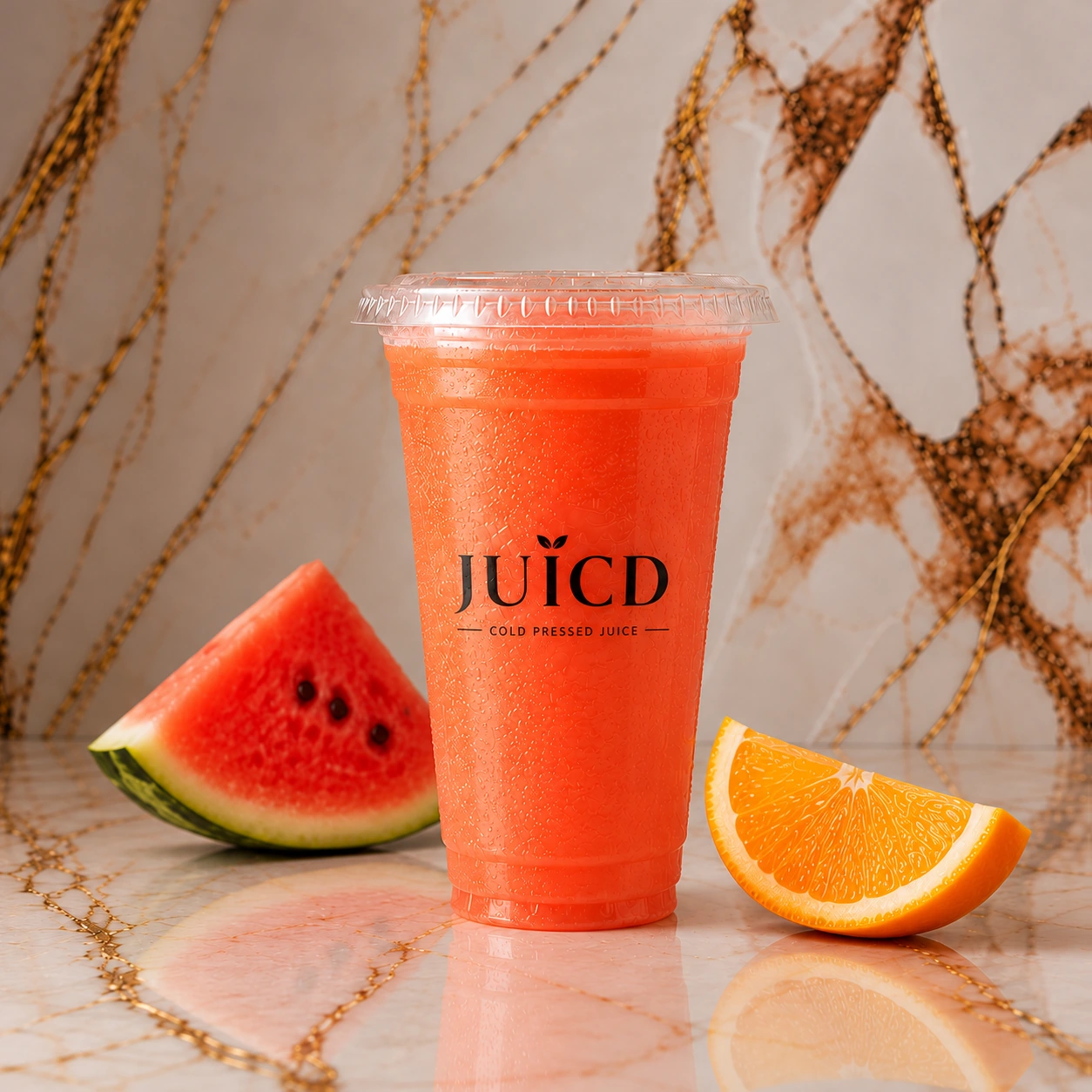 JUICD fresh watermelon and orange juice in branded cup