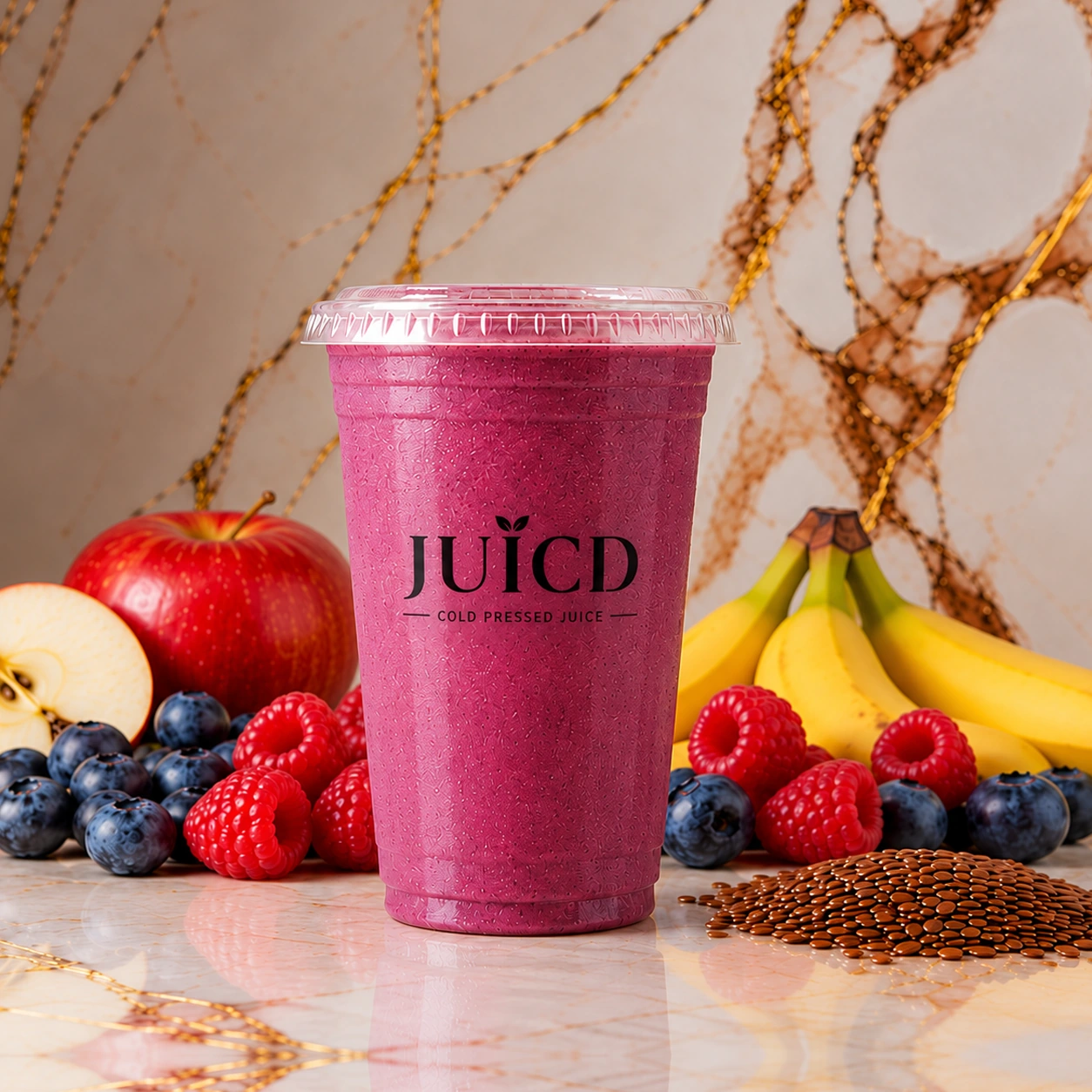JUICD berry smoothie in matching branded cup