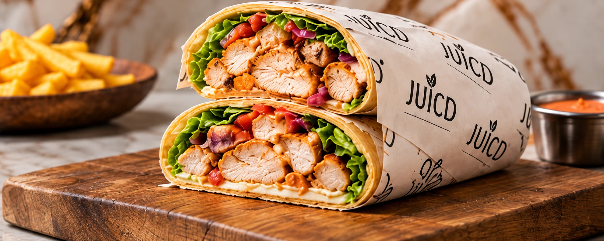 Filled chicken wraps with vegetables